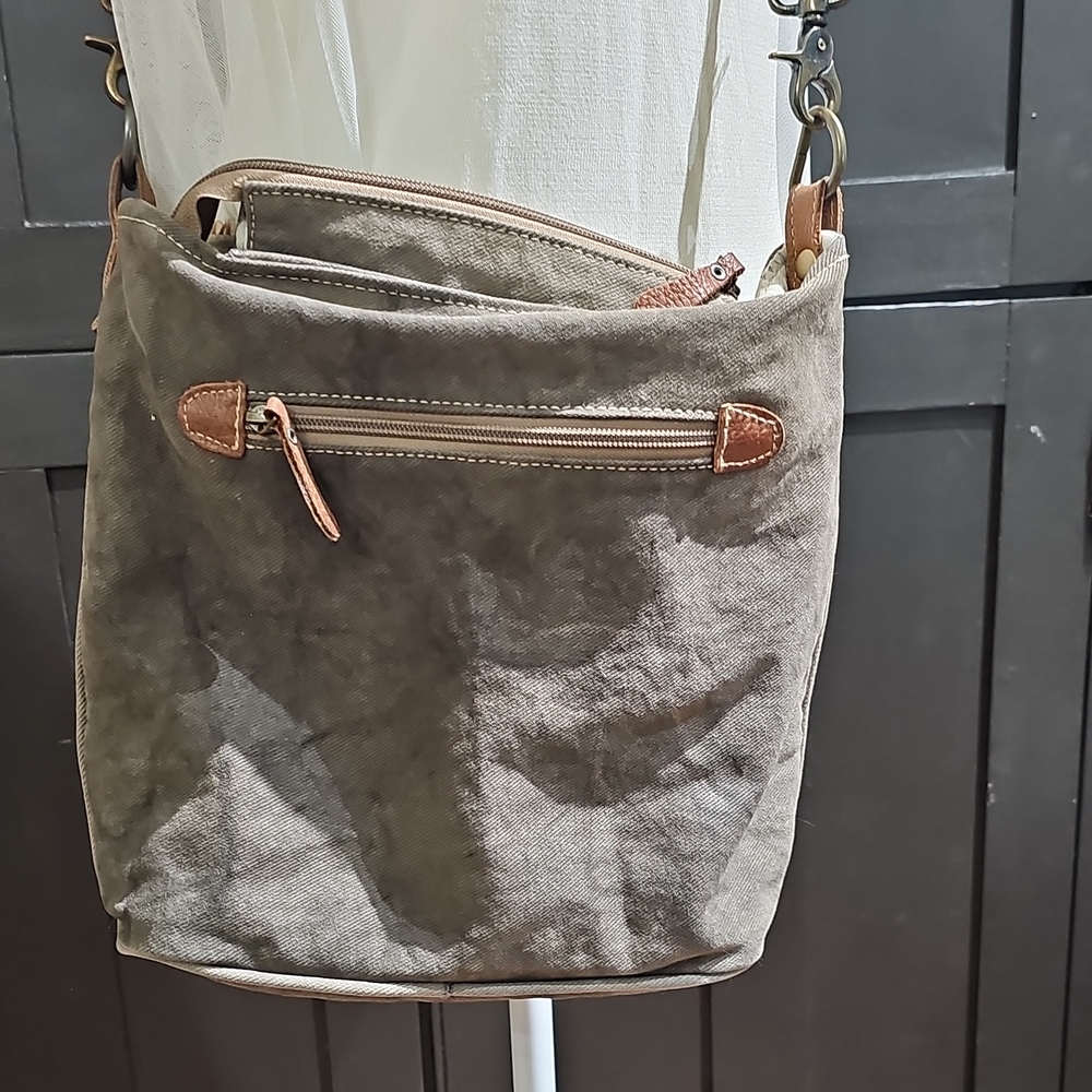 Myra Bag Beige Canvas Interior with Brown Trim Bucket Purse - Picture 8 of 10